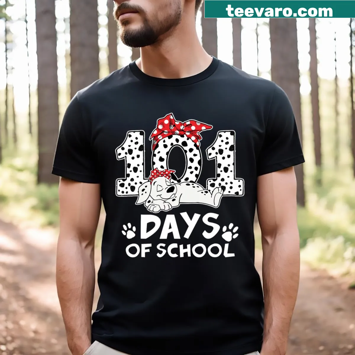 T-shirt with Dalmatian dog graphic for 100 Days Of School — on a men's t-shirt