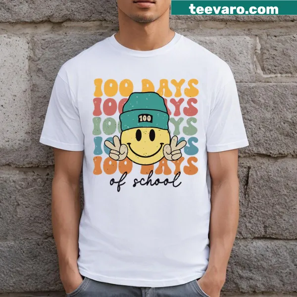 Retro smiley face design for 100th Day of School on a t-shirt