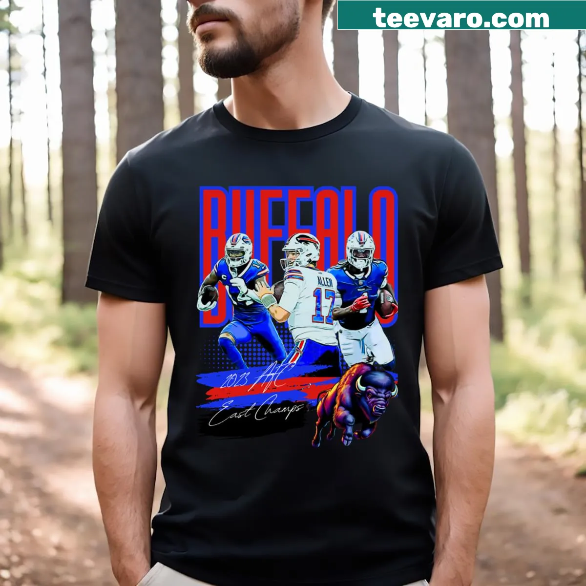 AFC East Champs T-shirt featuring bold championship lettering — on a men's t-shirt