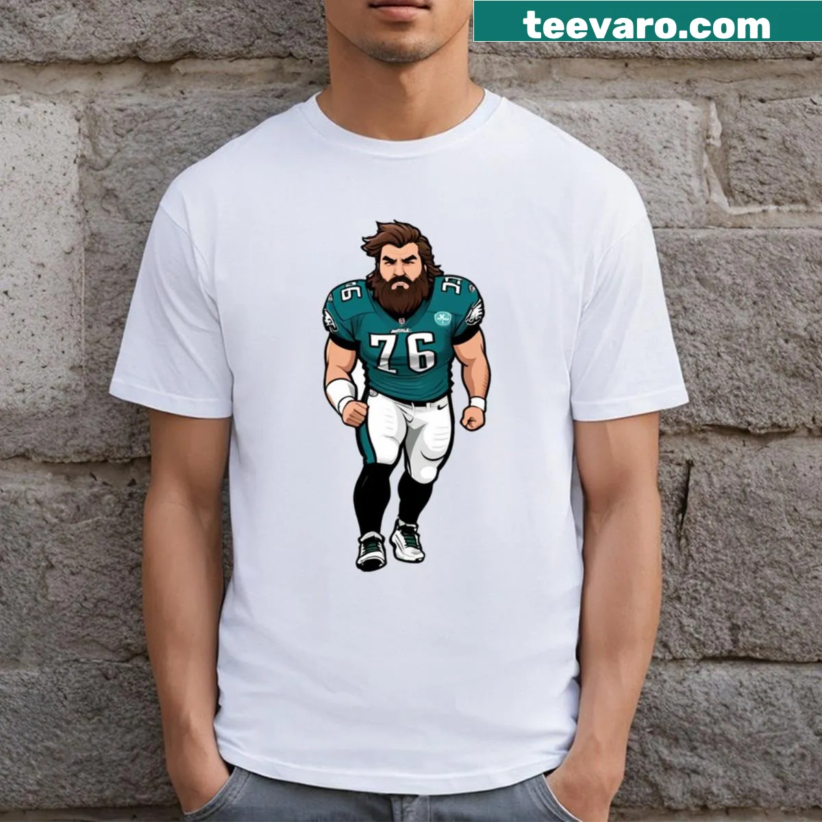 Typography featuring Jason Kelce's name on a T-shirt. — on a men's t-shirt