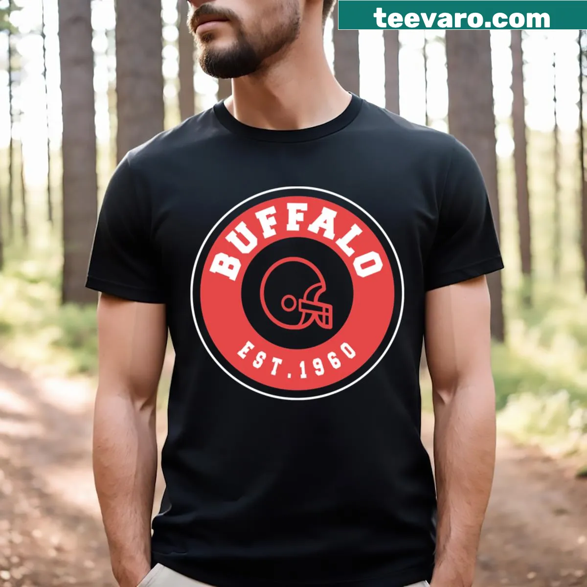Distressed Buffalo Is 1960 graphic t-shirt — on a men's t-shirt