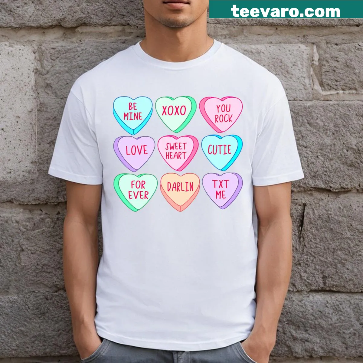Cute candy heart design for Valentine's Day. — on a men's t-shirt