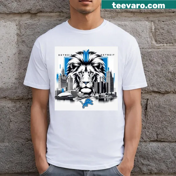 Illustrative Detroit Lions artwork on a fan's t-shirt