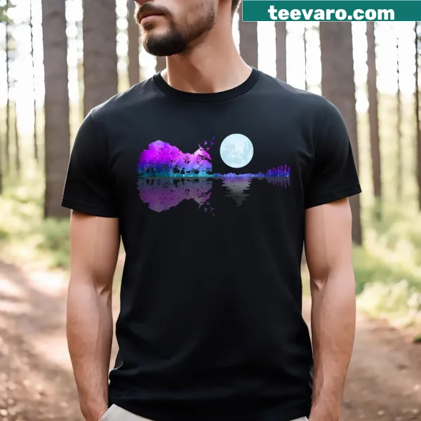 T-shirt featuring a guitar against a lake shadow design