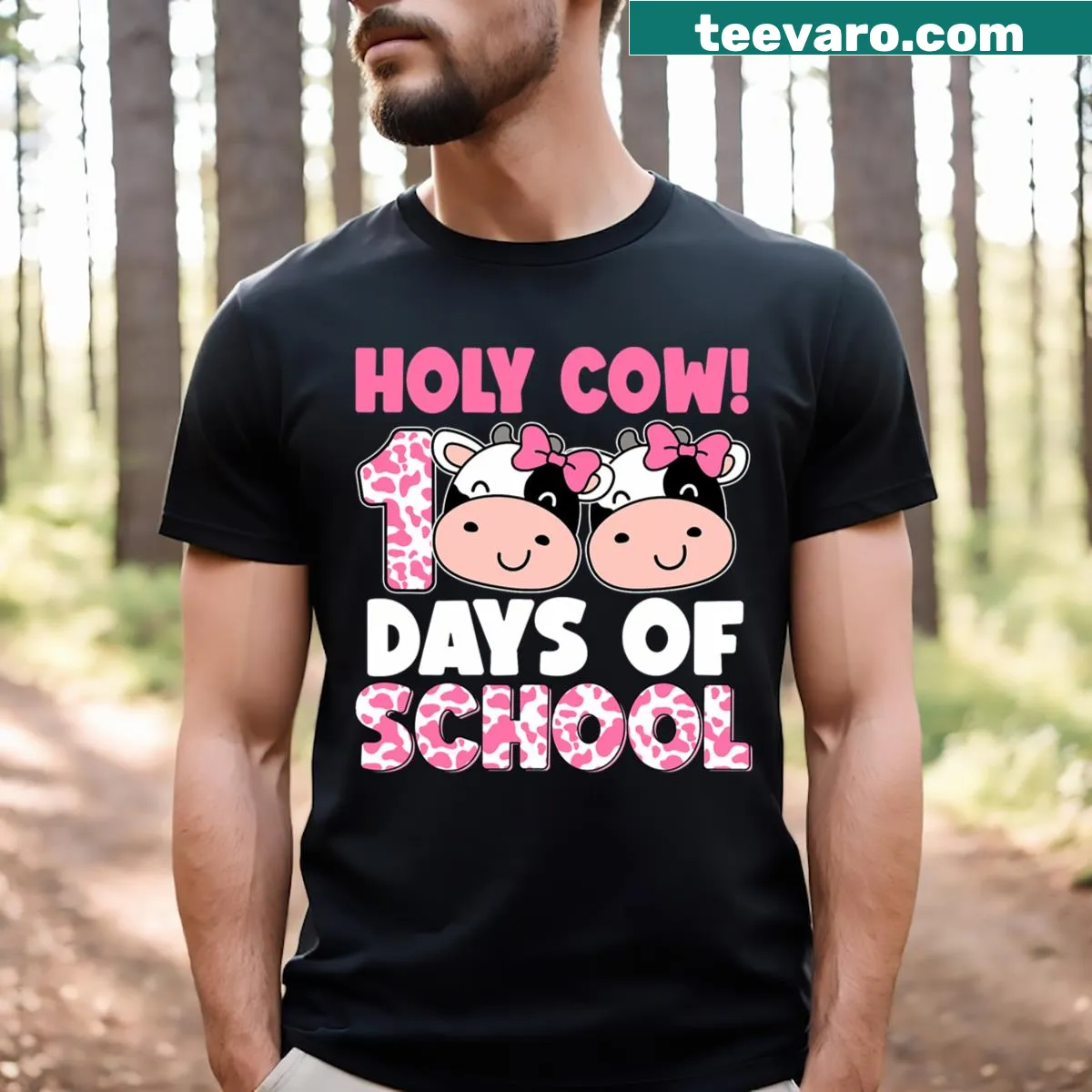 Funny T-shirt for teachers featuring 'Holy Cow' design for 100 days of school. — on a men's t-shirt