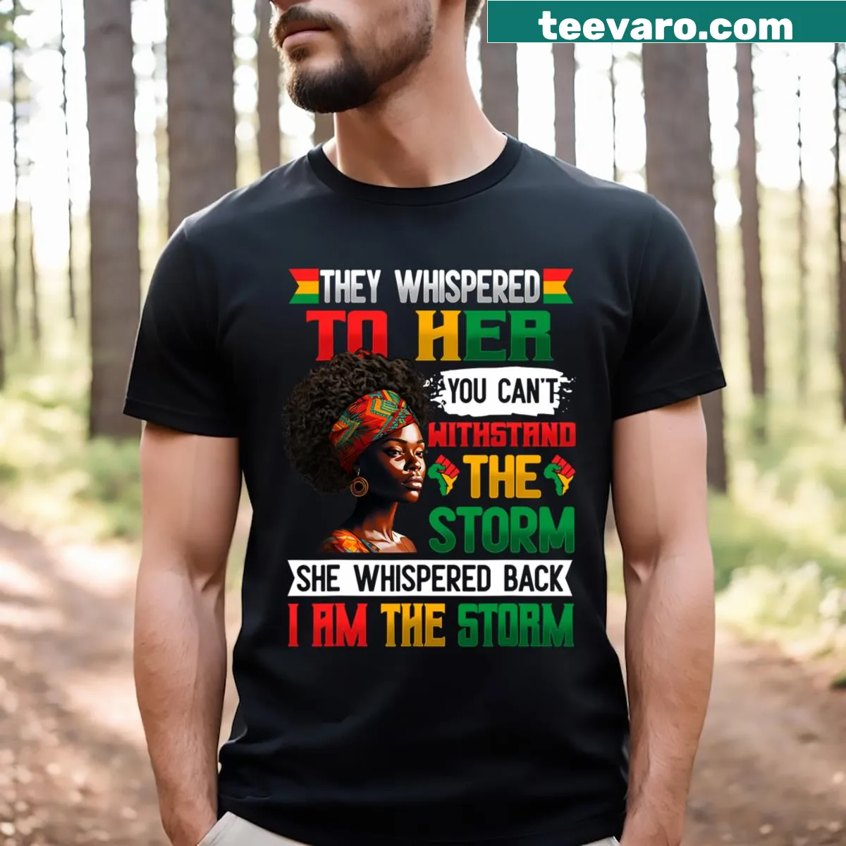 Empowering T-shirt with the phrase 'I Am The Storm' — on a men's t-shirt