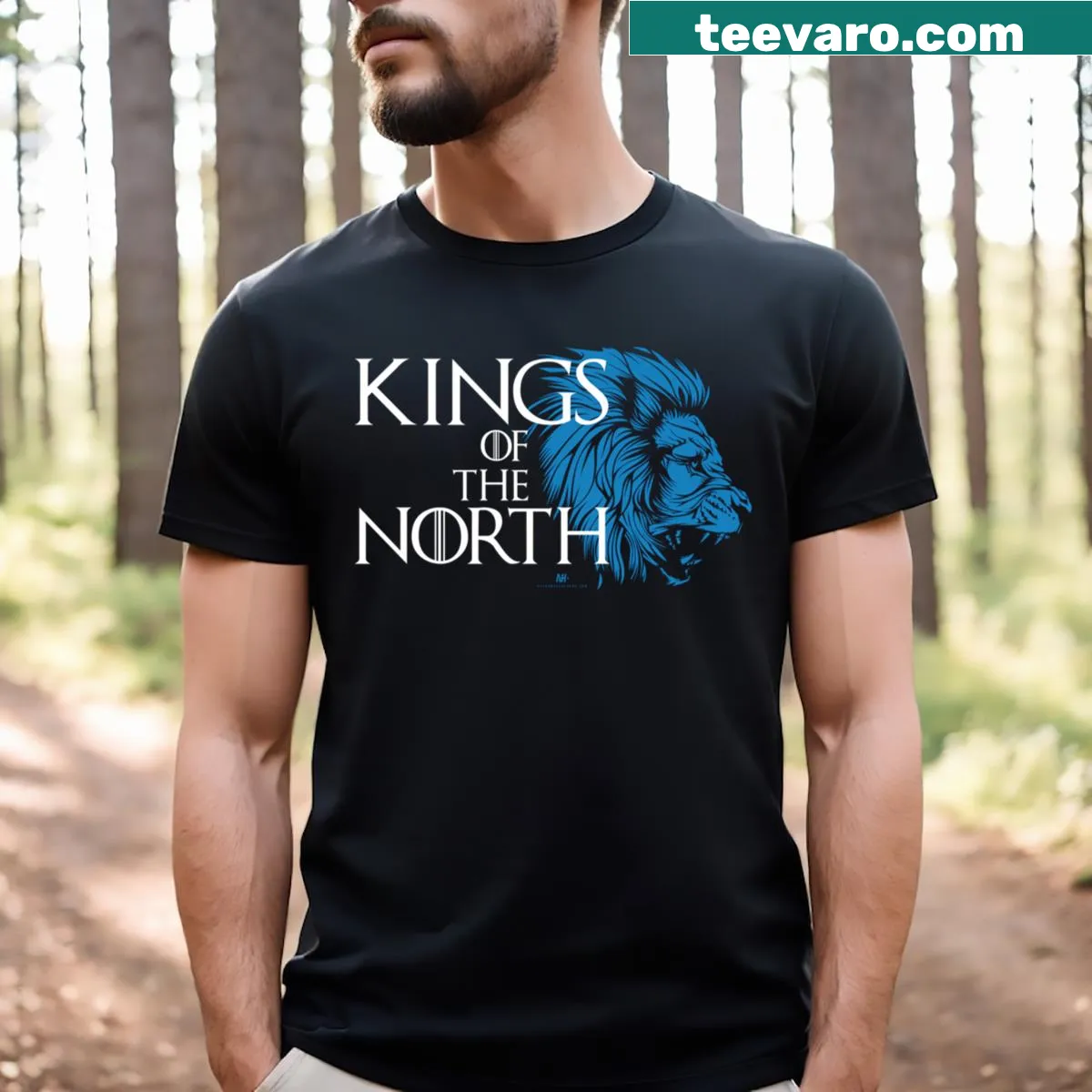 Kings Of The North T-shirt with bold lettering — on a men's t-shirt