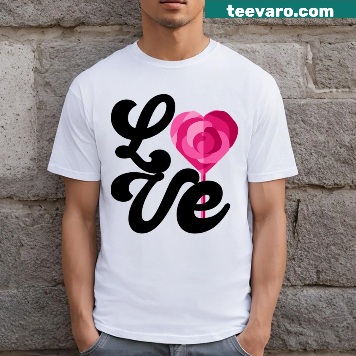 Retro T-shirt with lollipop and heart design for Valentine's Day — on a men's t-shirt