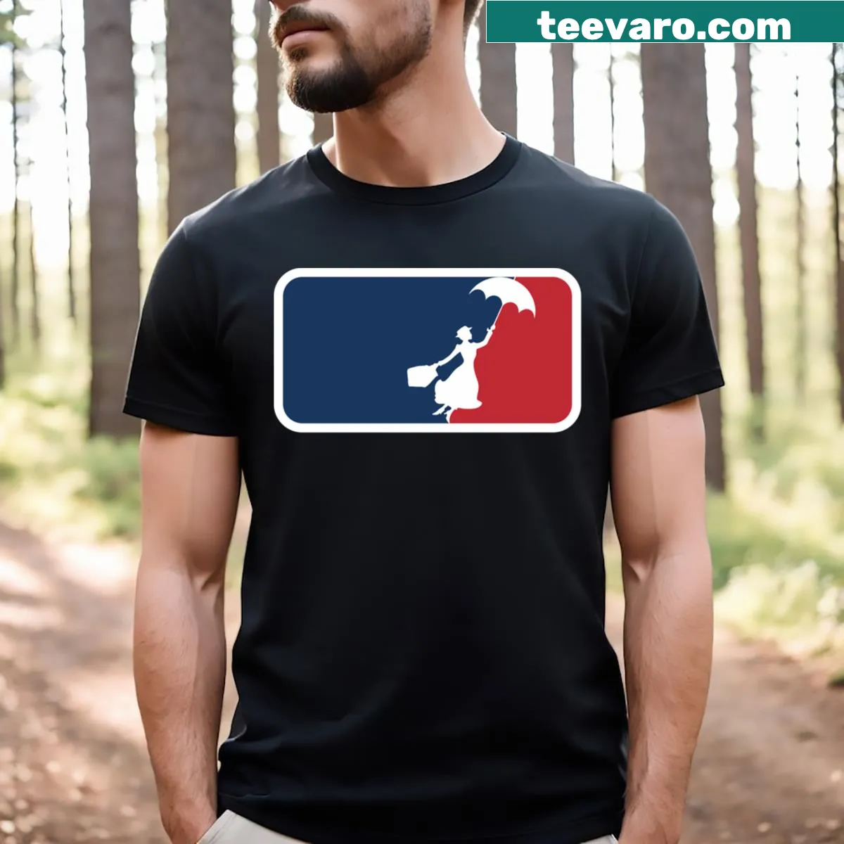 Illustrative Mary Poppins themed T-shirt with whimsical design — on a men's t-shirt