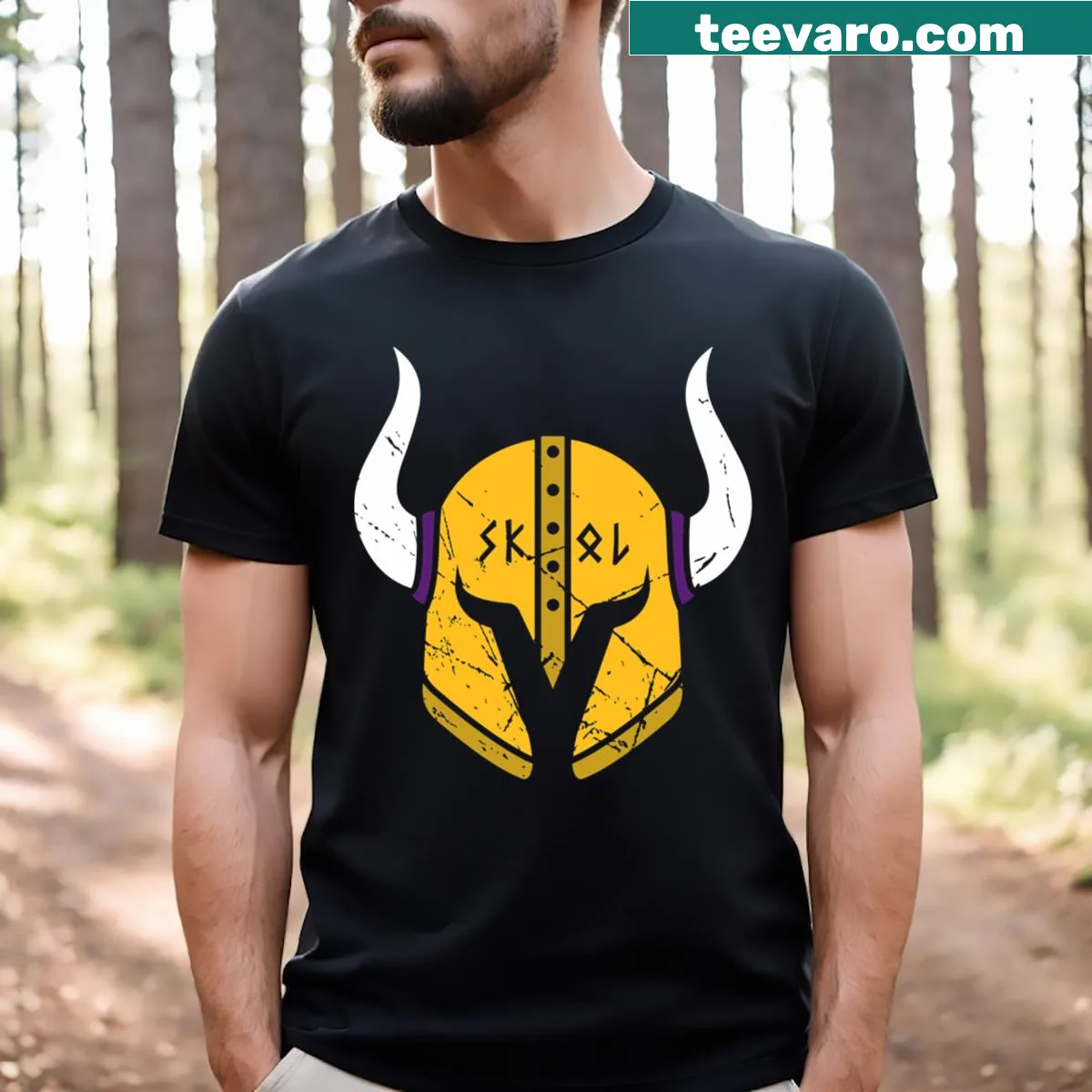 Minnesota Vikings Skol t-shirt featuring helmet graphic — on a men's t-shirt