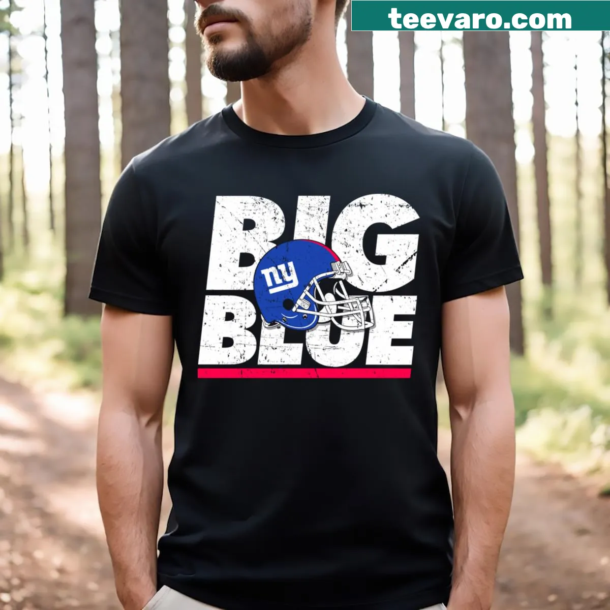 New York Giants Football T-shirt featuring bold lettering — on a men's t-shirt
