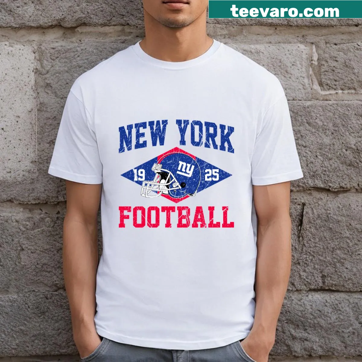 New York Giants Football shirt with bold logo graphic — on a men's t-shirt