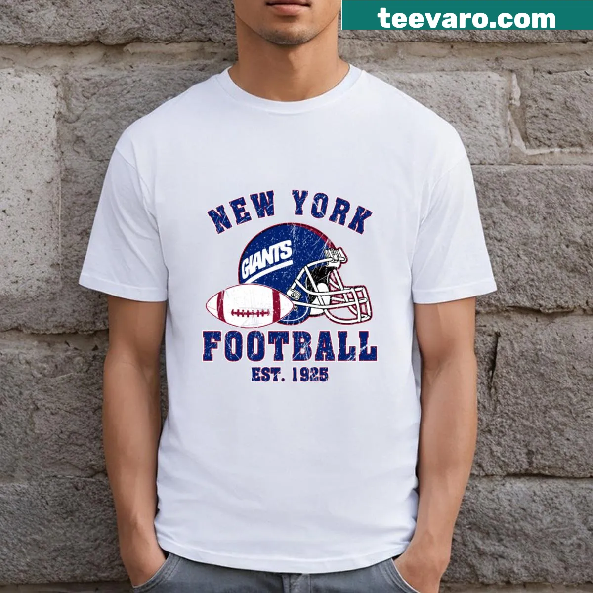 Vintage-style New York Giants T-shirt with retro design — on a men's t-shirt