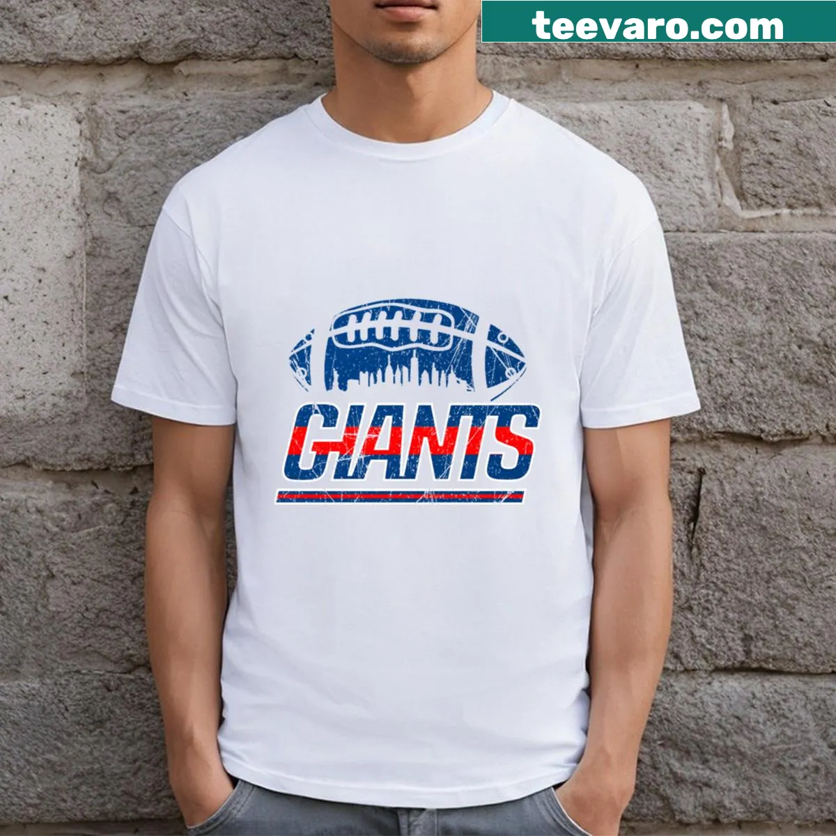 Vintage-style NY Giants American Football T-shirt — on a men's t-shirt