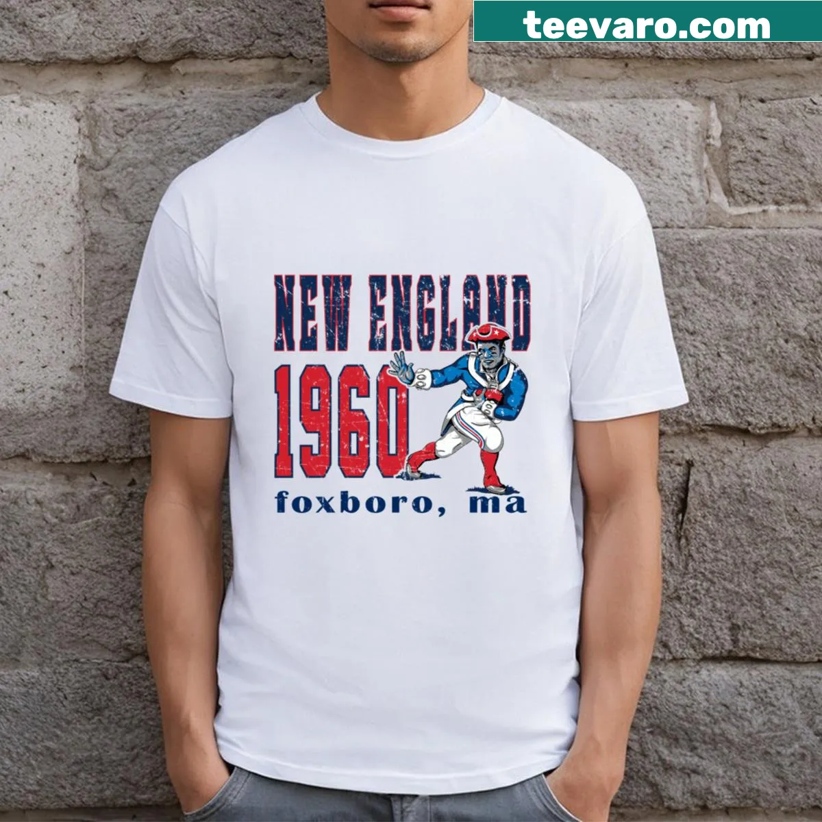 Retro Pat Patriot graphic T-shirt — on a men's t-shirt