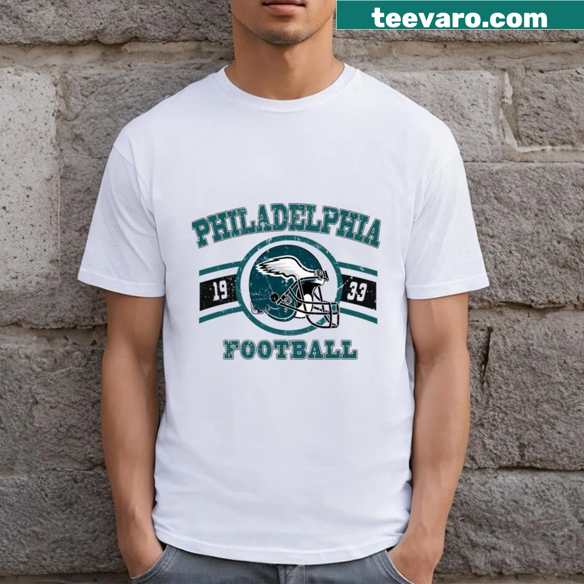 Philadelphia Football T-shirt with bold typography — on a men's t-shirt
