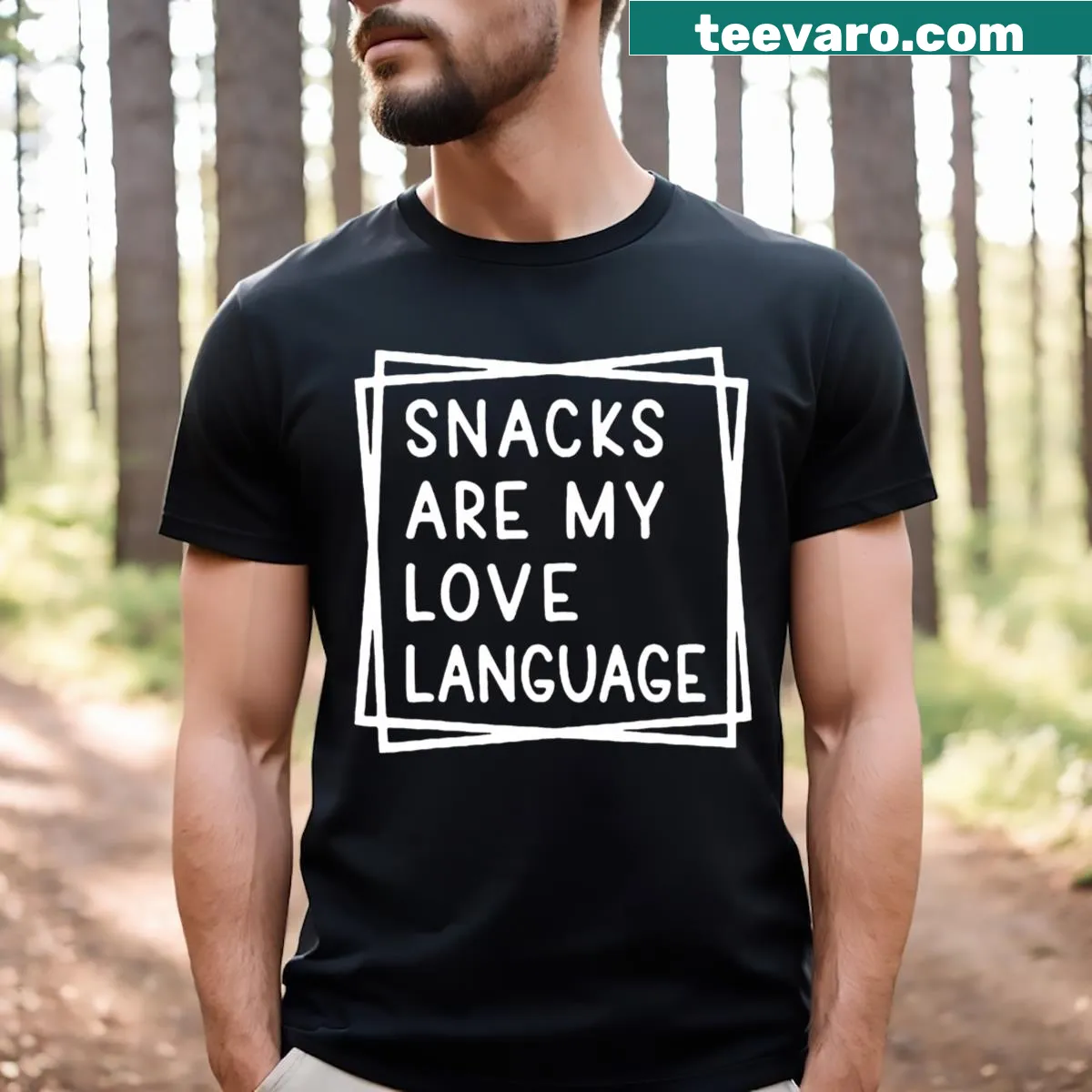 Cute 'Snacks Are My Love Language' t-shirt for toddlers — on a men's t-shirt