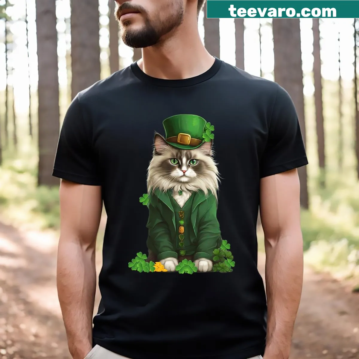 Cute cat-themed St. Patrick's Day T-shirt for kids — on a men's t-shirt