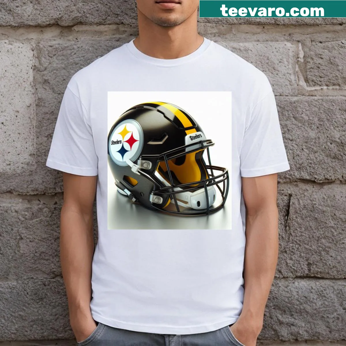 Pittsburgh Steelers-themed T-shirt featuring the iconic helmet — on a men's t-shirt