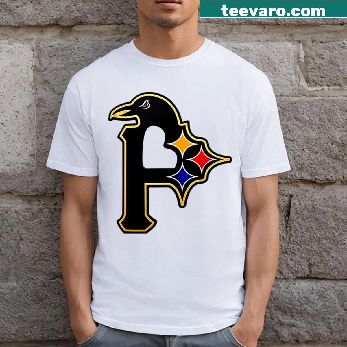 Pittsburgh sports teams T-shirt with logos — on a men's t-shirt