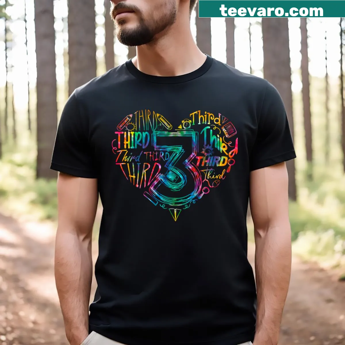 Typography t-shirt for third-grade teachers with team design — on a men's t-shirt