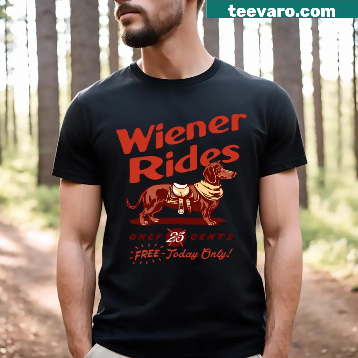 Funny cartoon graphic of a wiener on a t-shirt — on a men's t-shirt