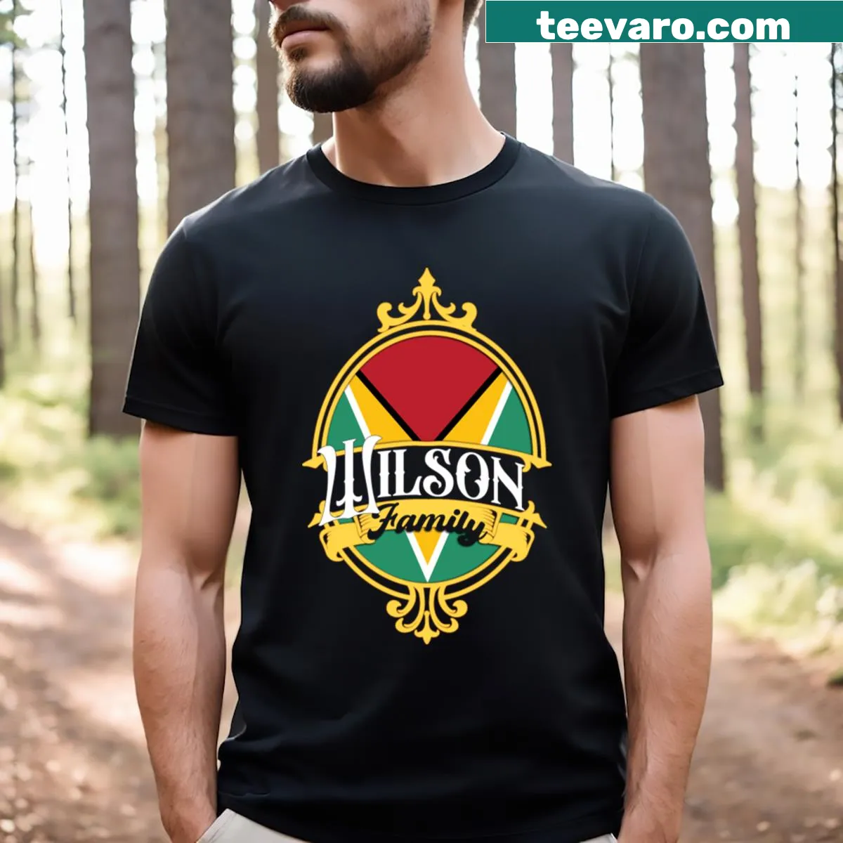 T-shirt featuring the Guyana flag — on a men's t-shirt