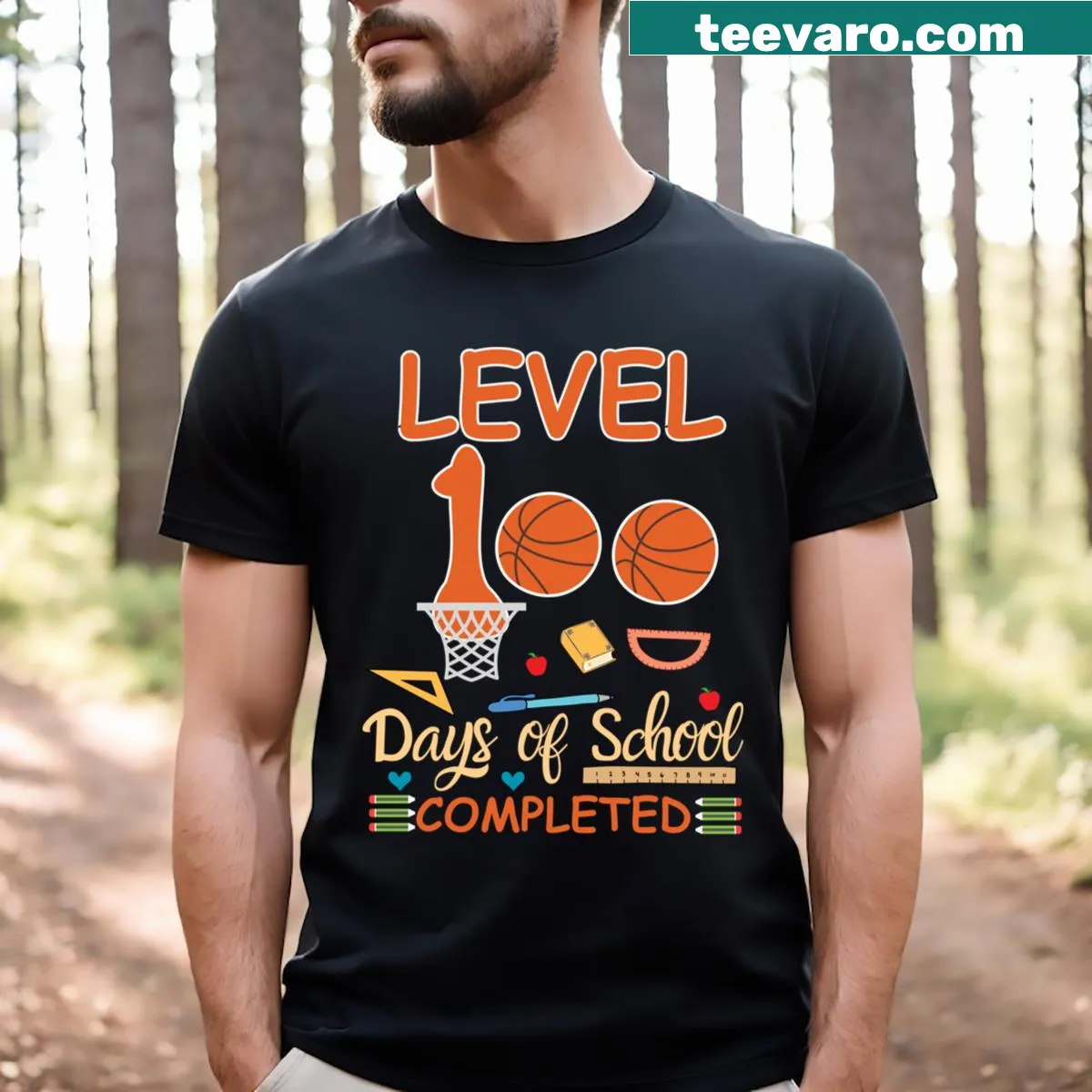 Basketball-themed graphic for 100 Days of School on a t-shirt — on a men's t-shirt