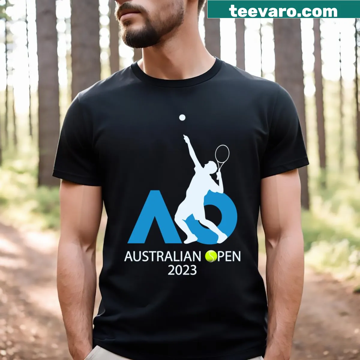 Illustration of a tennis ball and racket celebrating the Australian Open — on a men's t-shirt