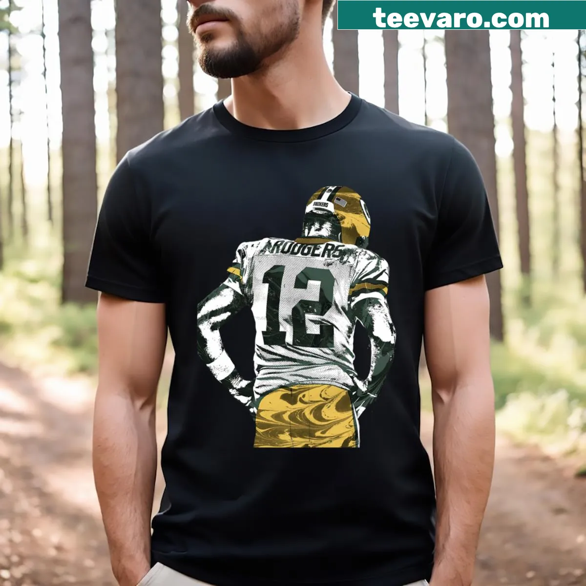 Green Bay Packers Aaron Rodgers T-shirt with simple typography — on a men's t-shirt