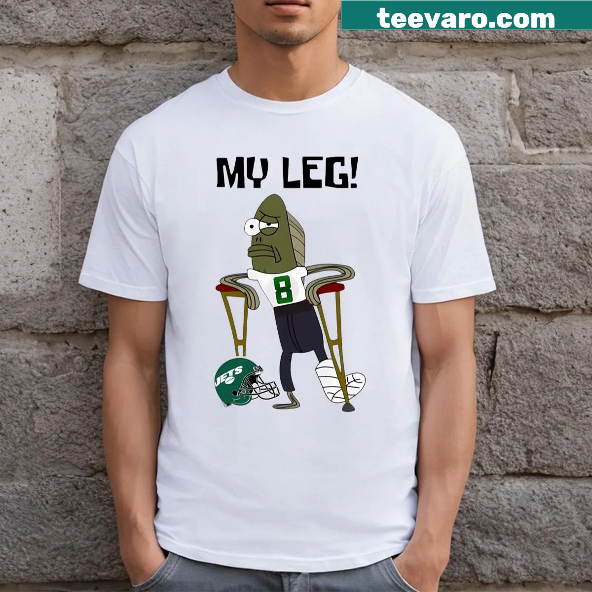 Humorous meme T-shirt featuring Aaron Rodgers and the New York Jets — on a men's t-shirt