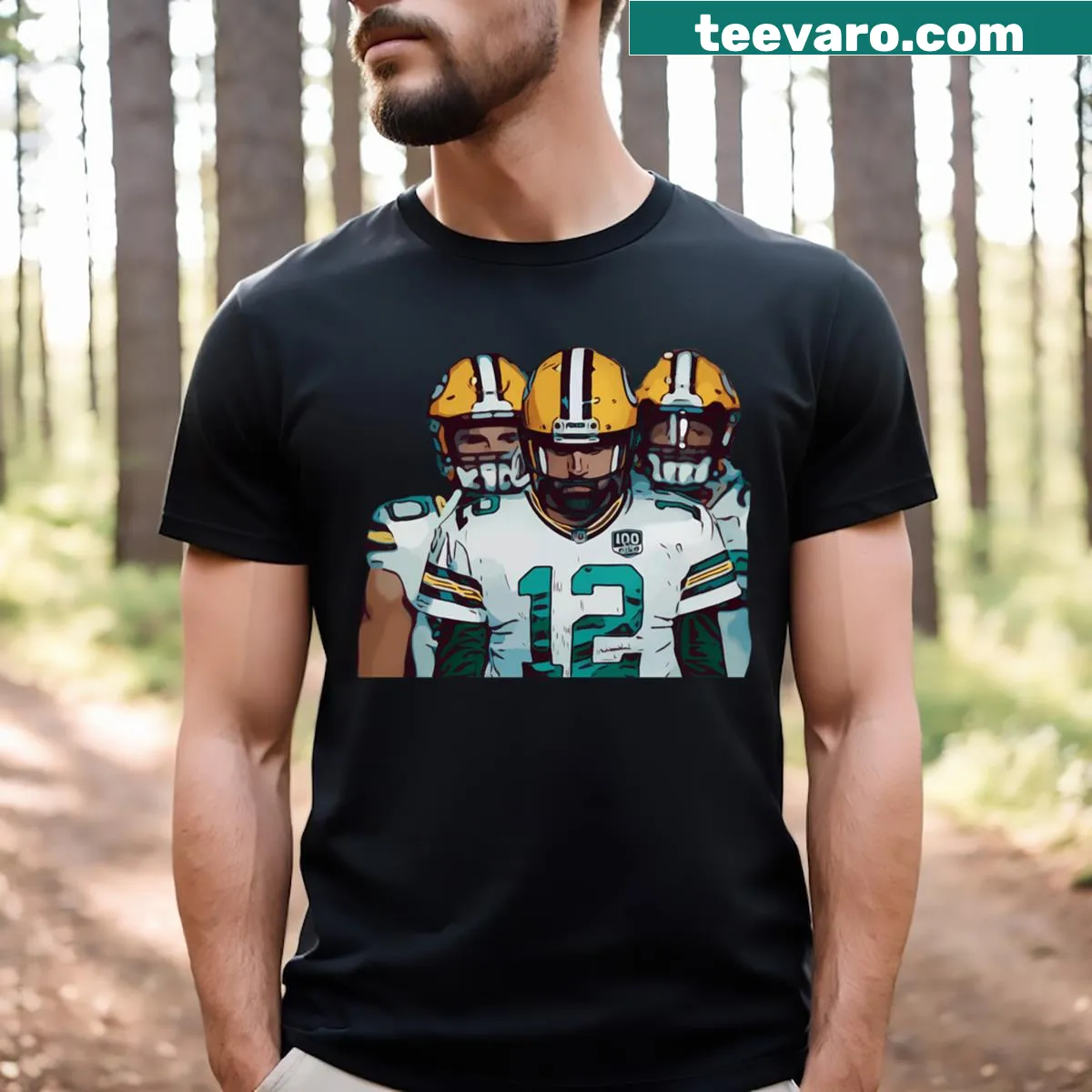 Simple Aaron Rodgers Packers T-shirt with classic typography — on a men's t-shirt
