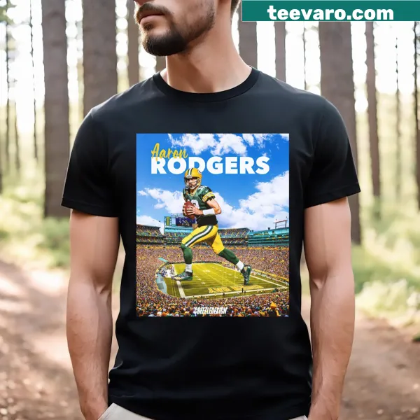 Illustrative T-shirt featuring Aaron Rodgers in poster style