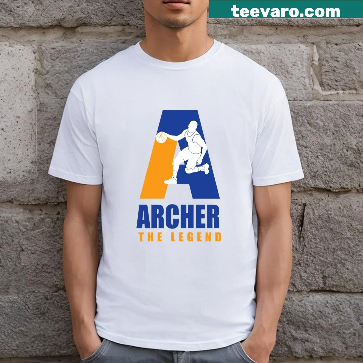 Customizable Archer basketball T-shirt featuring player name — on a men's t-shirt