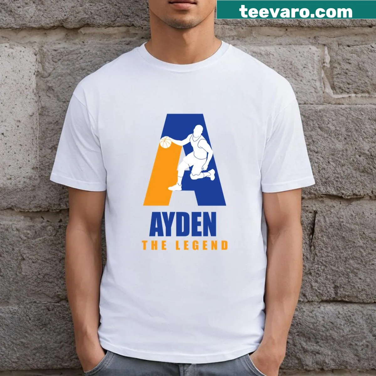 Customizable basketball t-shirt with name and The Legend text — on a men's t-shirt