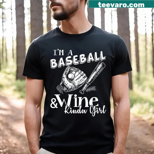 Funny women's shirt with baseball and wine graphic design