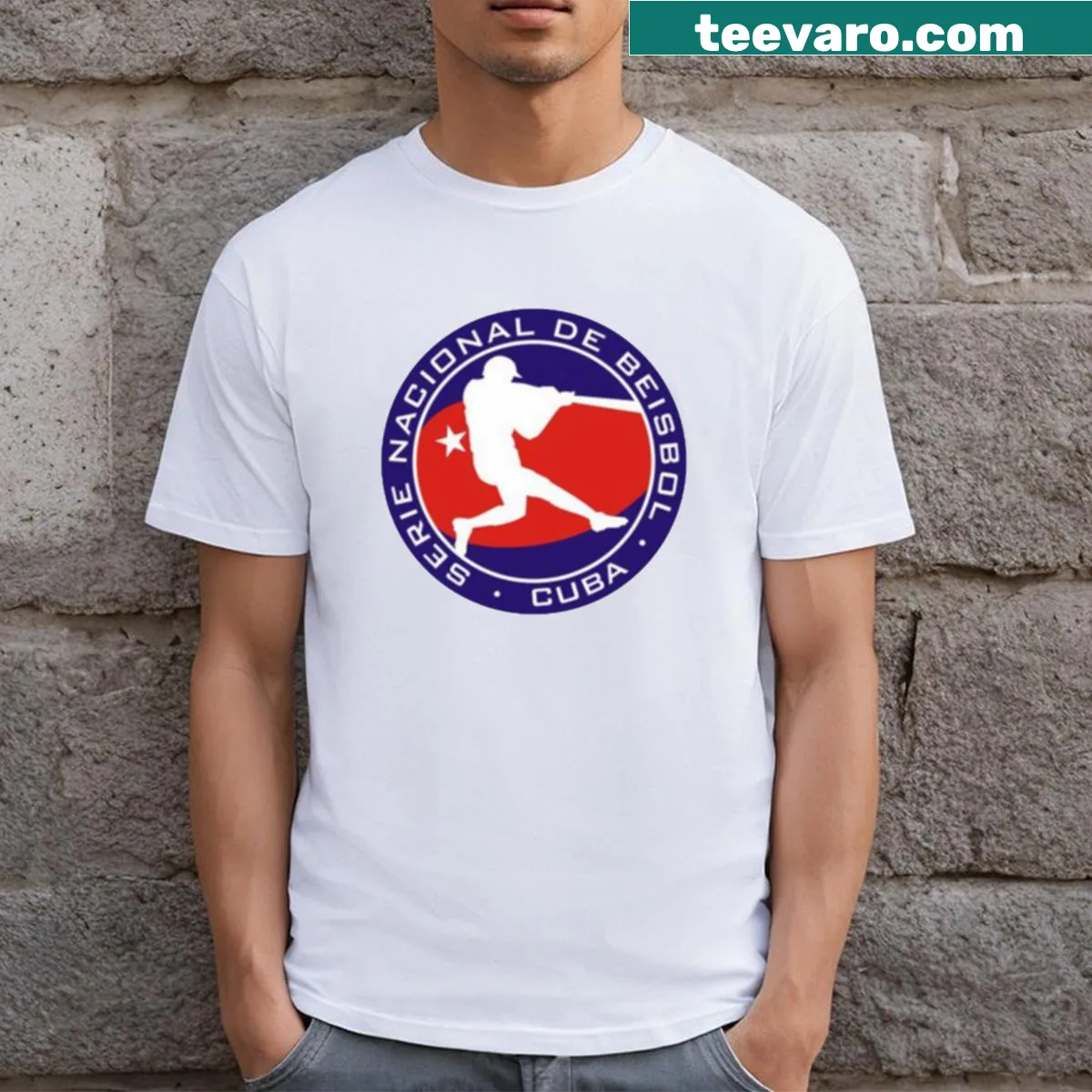 Cultural baseball graphic on Cuba T-shirt — on a men's t-shirt