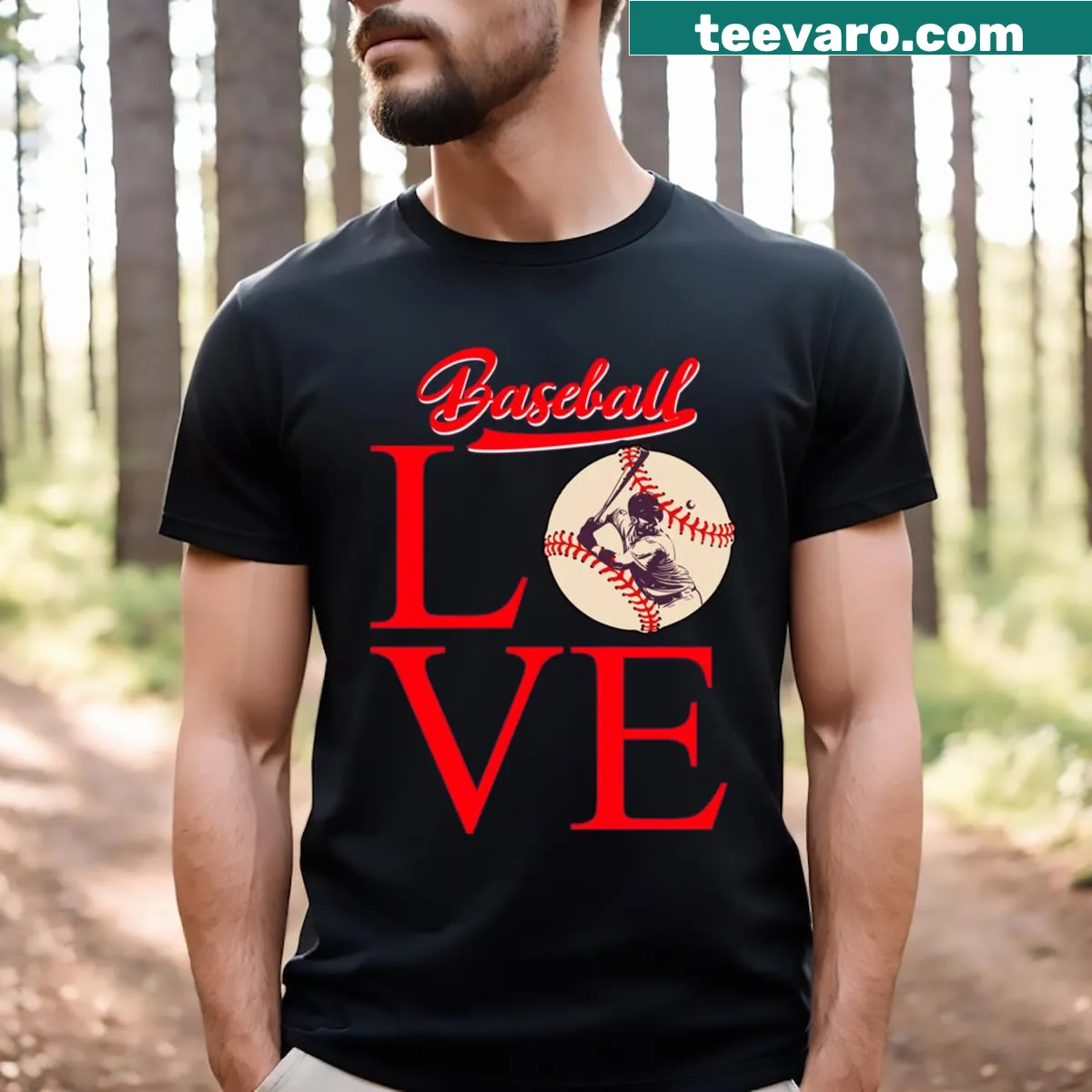 T-shirt with the phrase 'Baseball Love' in a charming font. — on a men's t-shirt