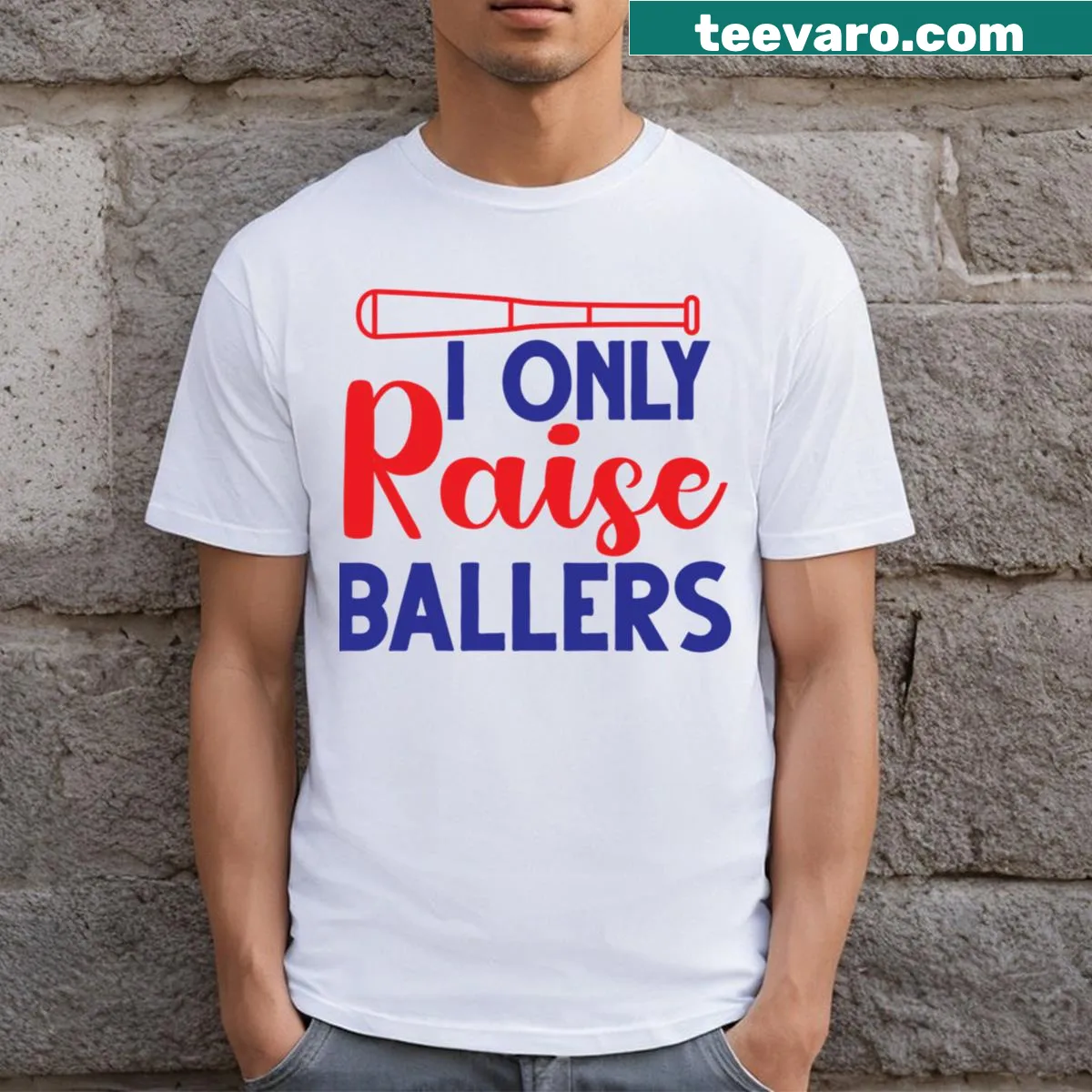 T-shirt for baseball moms with the quote 'I Teach My Kid To Hit And Steal' — on a men's t-shirt