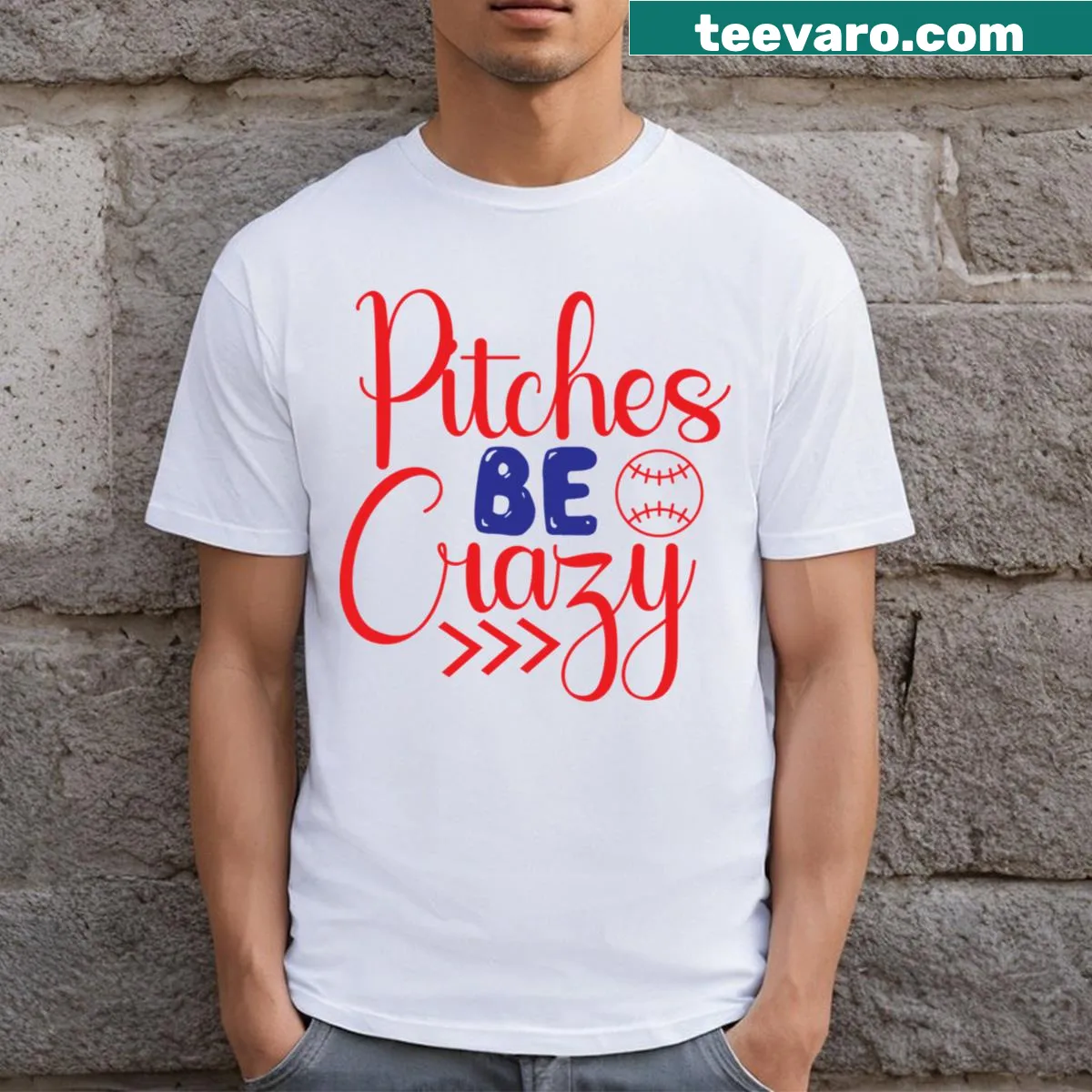 Playful baseball-themed T-shirt with humorous quote — on a men's t-shirt