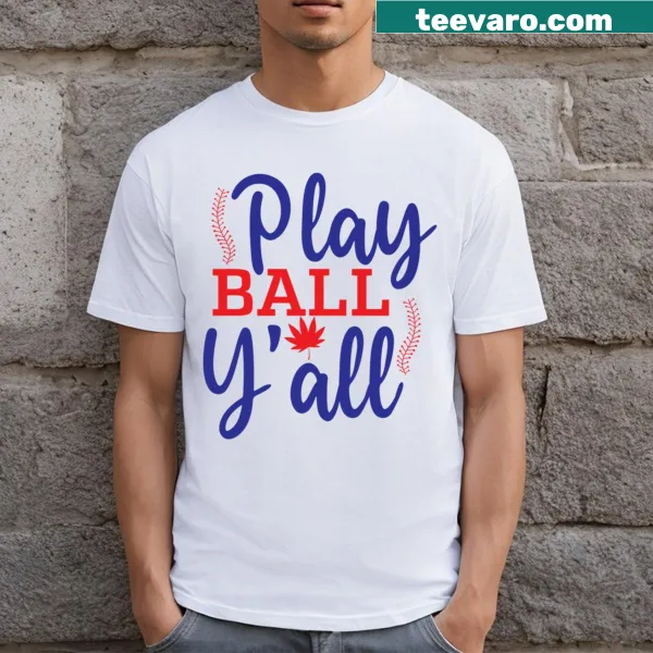 Typography shirt with the phrase Play Ball Y'all for baseball lovers