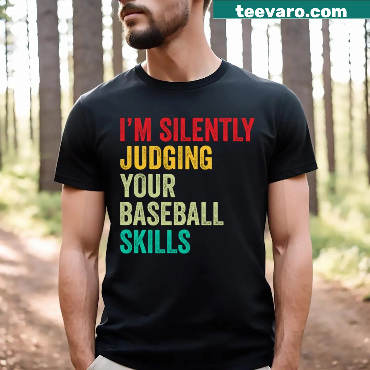Funny baseball-themed T-shirt with humorous quote — on a men's t-shirt
