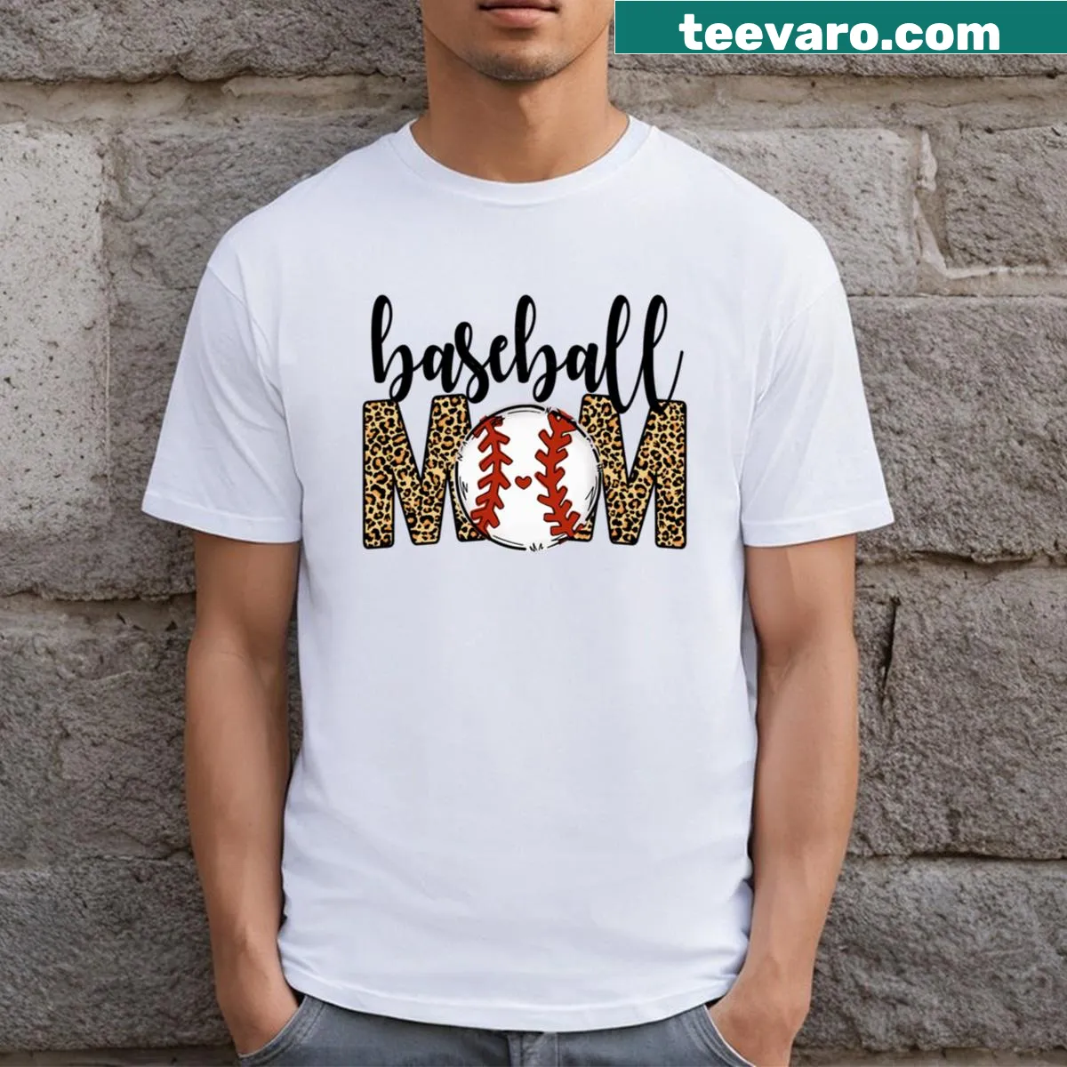 Proud Baseball Mom T-shirt with bold lettering. — on a men's t-shirt