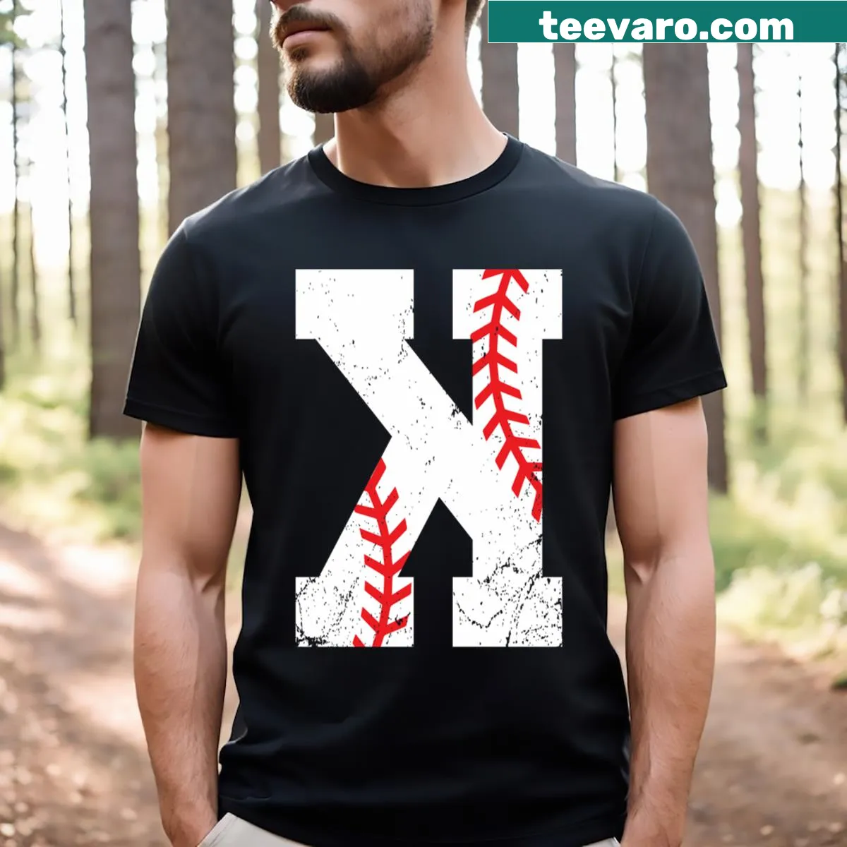Illustration of a baseball pitcher striking out a batter — on a men's t-shirt