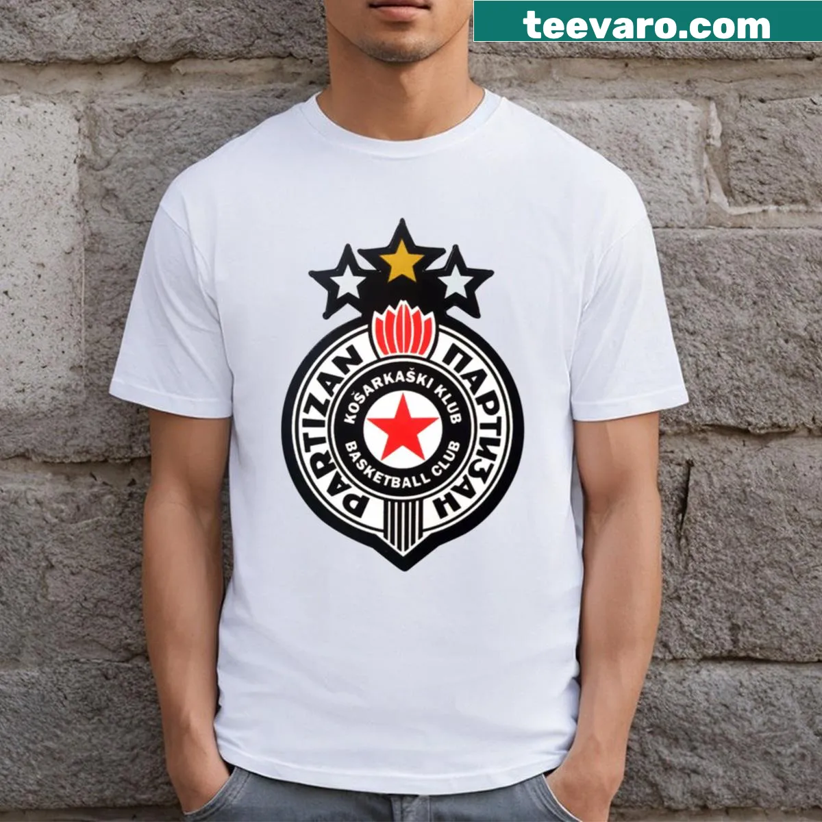 Partizan Belgrade club name and logo on a T-shirt — on a men's t-shirt