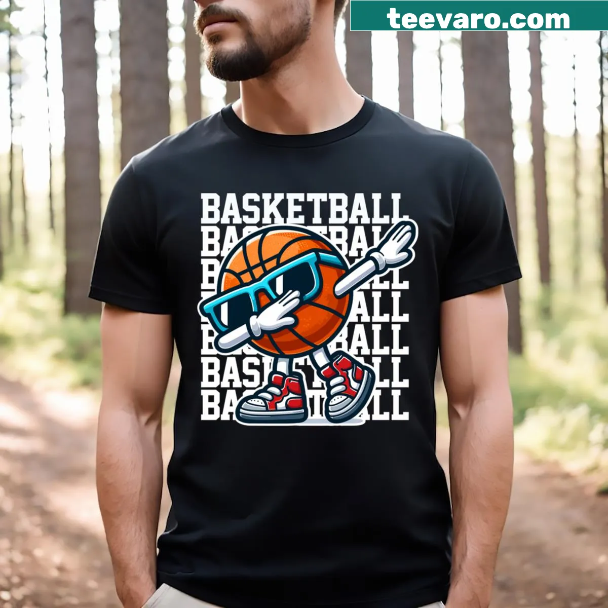 Illustration of a basketball player dabbing on the shirt — on a men's t-shirt