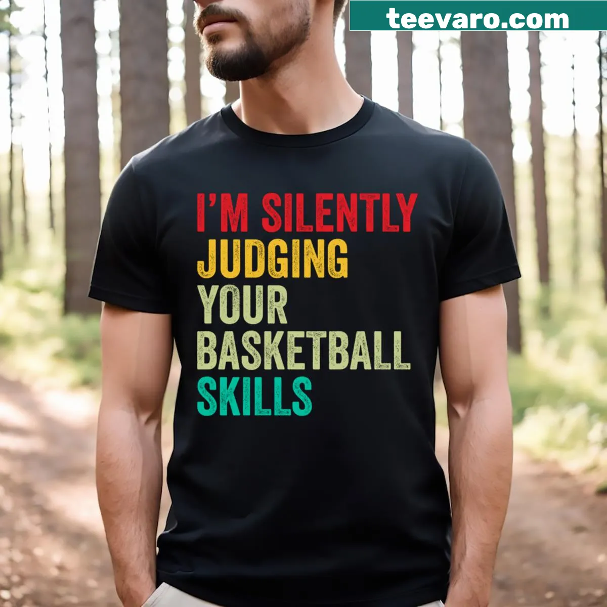 Funny Basketball Lovers t-shirt with text about judging skills — on a men's t-shirt