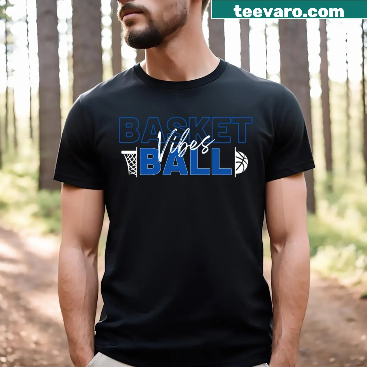 Lively graphic design representing basketball vibes — on a men's t-shirt