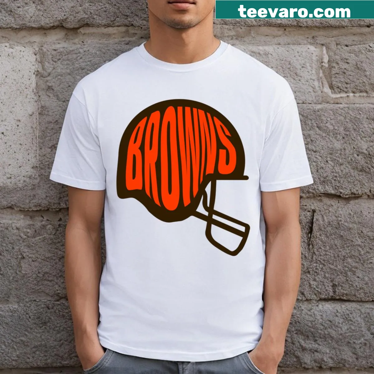 Illustration of the Browns football helmet on a T-shirt — on a men's t-shirt