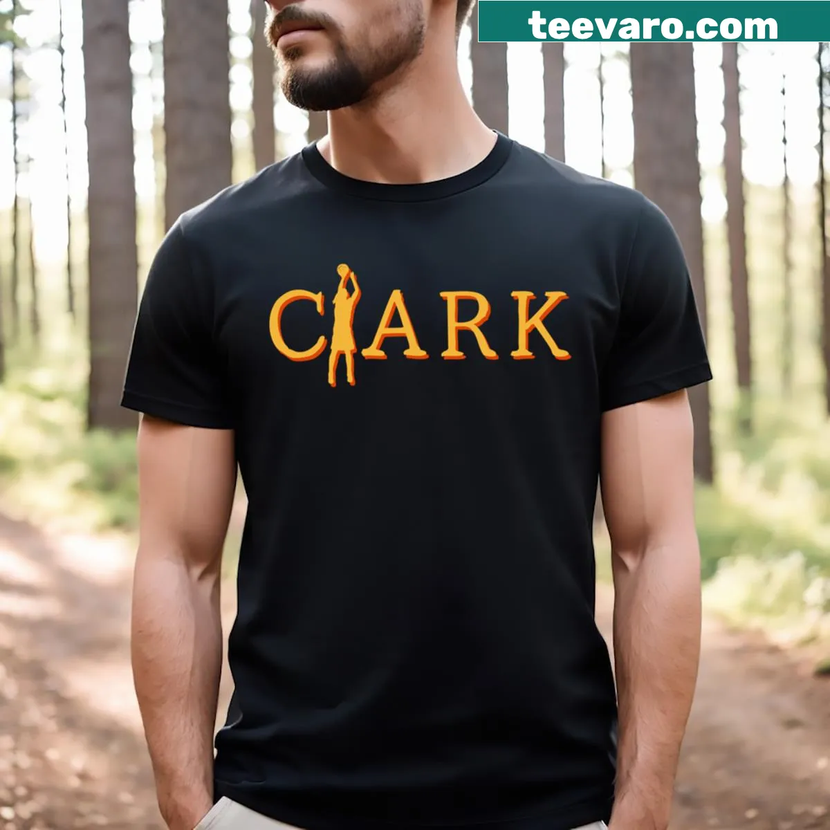 Stylish typography T-shirt featuring Caitlin Clark shooting — on a men's t-shirt